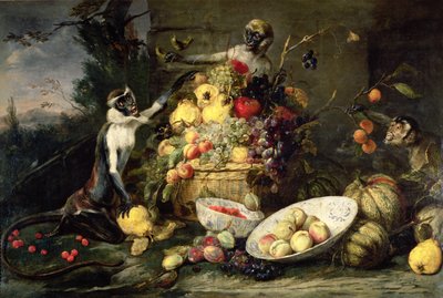 Three Monkeys Stealing Fruit by Frans Snyders or Snijders